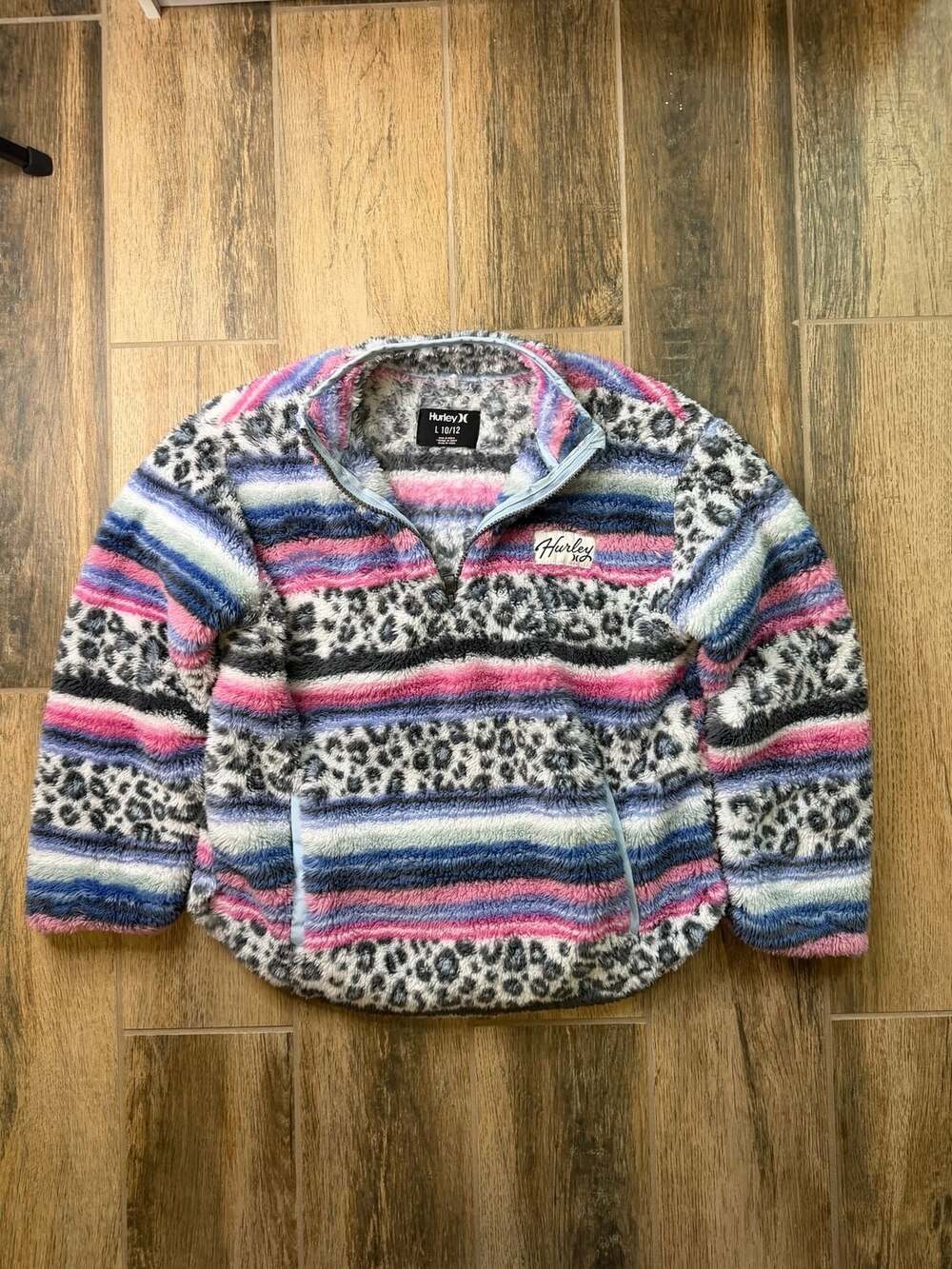 Hurley Sherpa Printed Fluffy Quarter-Zip Jacket Size L 10/12